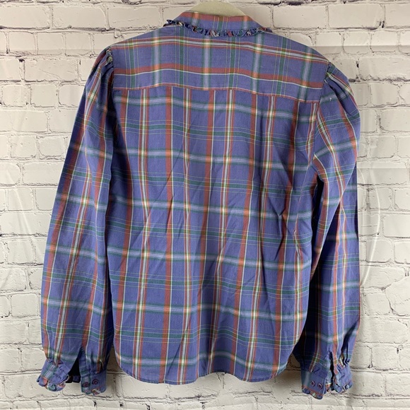 VINTAGE Shirt Button-down Blue with Red&Green Stripes - Picture 6 of 8